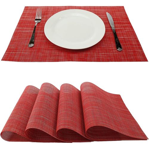 Eryi-Ensemble De 6 Sets De Table 18 X 12 Pouces, Antidrapants, Lavables, Tapis De Table En Pvc, Anti-Dchirures, Rsistants  La Chaleur, Anti-Salissures Et Lavables Pour La Cuisine - Rouge
