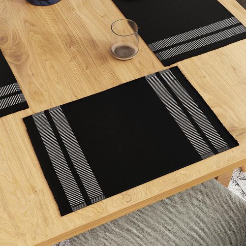 Eryi-Ensemble De Sets De Table Pour Salle  Manger Lot De 6 | Couleur chelle Noire | Set De Table En Coton  Ctes Fines | Taille 46x32 Cm | Lavable En Machine