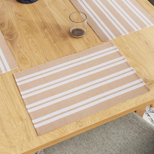 Eryi-Ensemble De Sets De Table Pour Salle  Manger Lot De 6 | Couleur Rayures Franca Beige | Set De Table En Coton  Ctes Fines | Taille 48x32 Cm | Lavable En Machine