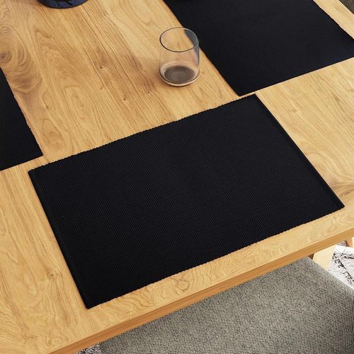 Eryi-Ensemble De Sets De Table Pour Salle  Manger Lot De 6 | Couleur Solid Black | Set De Table En Coton  Ctes Fines | Taille 48x32 Cm | Lavable En Machine
