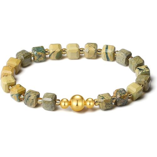 Eryi-Extensible Fait Main Avec Perles En Pierre Naturelle Vritable De 6mm Design Cubique Et Boule Dore  L'or 18k, Bracelet De Perles En Pierre Prcieuse Pour Femmes Et Hommes