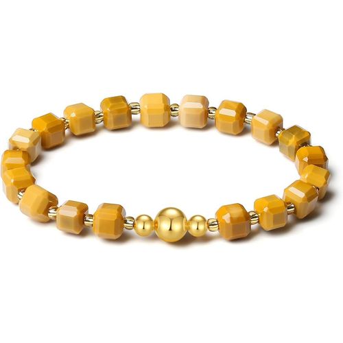Eryi-Extensible Fait Main Avec Perles En Pierre Naturelle Vritable De 6mm Design Cubique Et Boule Dore  L'or 18k, Bracelet De Perles En Pierre Prcieuse Pour Femmes Et Hommes