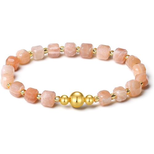 Eryi-Extensible Fait Main Avec Perles En Pierre Naturelle Vritable De 6mm Design Cubique Et Boule Dore  L'or 18k, Bracelet De Perles En Pierre Prcieuse Pour Femmes Et Hommes