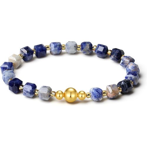 Eryi-Extensible Fait Main Avec Perles En Pierre Naturelle Vritable De 6mm Design Cubique Et Boule Dore  L'or 18k, Bracelet De Perles En Pierre Prcieuse Pour Femmes Et Hommes
