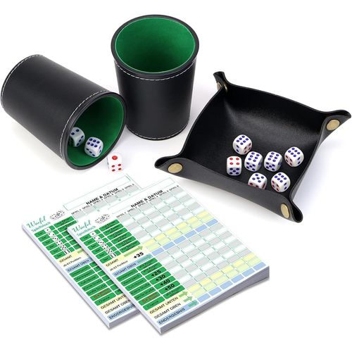 Eryi-Gobelets  Ds En Cuir Gobelet De Jeux De Ds Double Set Avec 10 Cubes  Pois 100 Feuilles De Marque, 1 Plateau De Des Pliable Pour Yahtzee Ds De Jeux