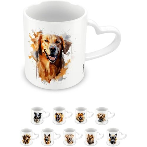 Eryi-, Golden Retriever Mug En Cramique Pour Caf Et Chocolat Chaud, Poigne En Forme De C?ur, Collection Love My Dog, 315 Ml, Taille Unique, Blanc