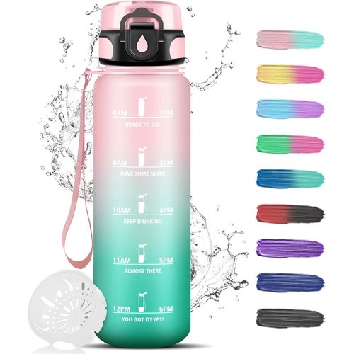 Eryi-Gourde 1000ml, Gourde Sport Avec Filtre, Gourde Gradue Anti Fuite, Gourde Avec Slogan De Motivation, Facile  Nettoyer, Gourde Gradue Pour 1 Journee, Bouteille D'eau Pour Running, Randonne, V