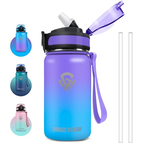Eryi-Gourde Isotherme, 500ml Gourde Enfant, Gourde Inox Avec Paille, Gourde Metal Sans Bpa, Facile  Nettoyer, Gourde Reutilisable Anti-Fuite, Bouteille D'eau Pour Running, cole, Bureau, Foot