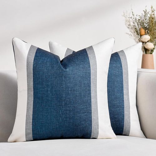 Eryi-Housse De Coussin 40x40 Cm Coton Et Lin Taie D'oreiller Bleu Marin Blanc Patchwork Double Face Dcoratif Taie D'oreiller Pour Canap-Lit Accueil Chaise Salon Canap Housses De Coussin Lot De 2