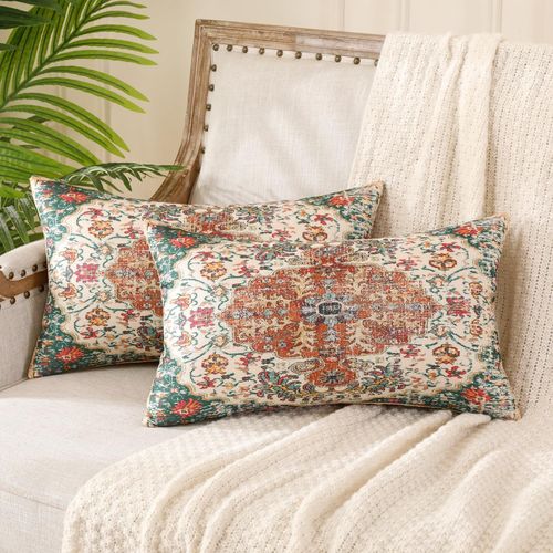 Eryi-Housse De Coussin Boheme 30x50 Vert Sapin Boho Housse Coussin Lot De 2 Ethnique Decoratif Canape Rtro Dcoratifs Pour Lit Chambre Chaise Extrieur Jardin Art Dco Automne