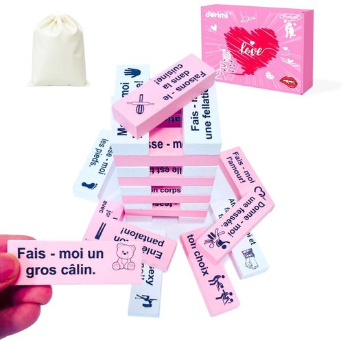 Eryi-Jeu De Tour De Blocs Coquins 48 Pices, Jenga Adulte Coquin Franais, Empilage Pour Couples, Mariage Sensuel, Surface Lisse Vernie Et Anti-Humidit (Version Rose 48pcs)