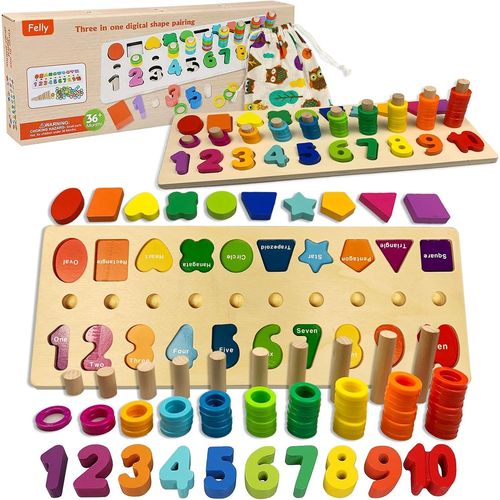 ERYI-Jouet Enfant 3+ Ans - 2 In 1 Jouet Montessori Bebe, Jeux ducatif Puzzles En Bois, Apprendre  Compter Et Les Couleurs Jeu Reconnaissance De Numro La Forme, Mathmatiques