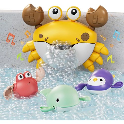 ERYI-Jouets De Bain Avec Musique, Machine  Bulles De Bain De Crabe Pour Bb Avec 3 Wind-Up Jouets De Natation Pour Tout Petits  Partir 1 2 3 Ans Enfants, Automatique