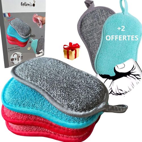 Eryi-Kit 6 Eponges Microfibres Lavables Reutilisables Vaisselle 4+2 Offertes- Antibacteriennes Double Face-Magique Grattante Brosse -Menage Cuisine Salle De Bain-Accessoire Multiusage Nettoyage
