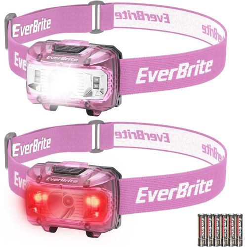 Eryi-Lampe Frontale Avec 3 Lumires Blanche, Rouge Et Verte, 300 Lm, 5 Modes D'eclairage, Torche Frontale Rglable Pour Pche, Camping, Lecture, Randonne, 6 Piles Aaa Incluses (Rose)