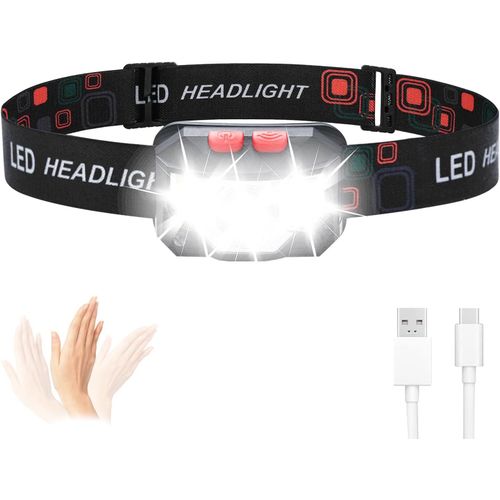 Eryi-Lampe Frontale Rechargeable, Lger Torche Frontale Led Puissante Avec Voyant Rouge, 8 Modes D'clairage, Capteur Mouvement, Ipx45 tanche, Angle Rglable Torche Pour Camping/Urgence
