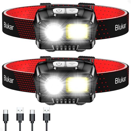 Eryi-Lampe Frontale Rechargeable, [Lot De 2] 2000l Super Lumineux tanche Lger Torche Frontale Led Puissante Avec Dtecteur De Mouvement, 8 Modes D'clairage, 30h D'autonomie Pour Course/Camping