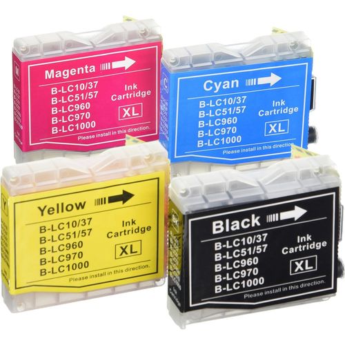 Eryi-Lc1000/Lc970 Lot De 4 Cartouches D'encre Compatible Avec Brother Dcp-130c 135c 150c 260c 330c 350c 357c 375cw 540cn 560cn 770cw Fax-2840 Mfc-465cn, Noir/Cyan/Magenta/Jaune