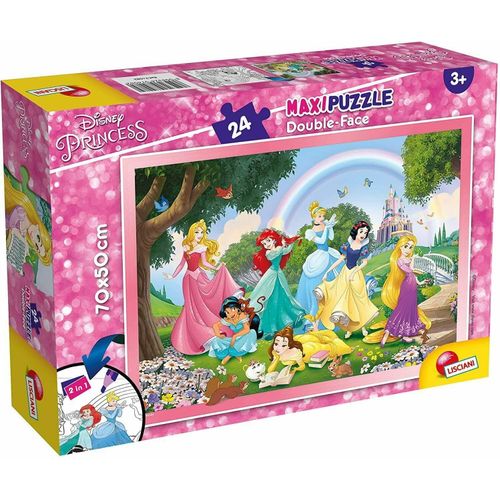 ERYI-Lisciani, Maxi Puzzle Pour Enfants  Partir De 3 Ans, 24 Pices, 2 En 1 Double Face Recto / Verso Avec Le Dos  Colorier - Disney Princesses 74082