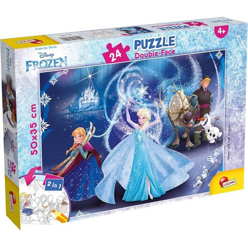 ERYI-Lisciani, Puzzle Pour Enfants  Partir De 3 Ans, 24 Pices, 2 En 1 Double Face Recto/Verso Avec Le Dos  Colorier - Disney La Reine Des Neiges 74006 50 X 35 Cm Multicolore