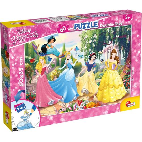 ERYI-Lisciani, Puzzle Pour Enfants  Partir De 4 Ans, 60 Pices, 2 En 1 Double Face Recto / Verso Avec Le Dos  Colorier - Disney Princesses 74044