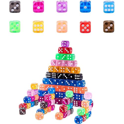 Eryi-Lot De 100 Jeu De Ds 6 Faces Couleurs Translucides Des A Jouer Couleur 16 Mm Ds De Jeux Ds En Ds Jeux De Table Ds De Coin Arrondis Ds Pointills Pour Jeux De Socit