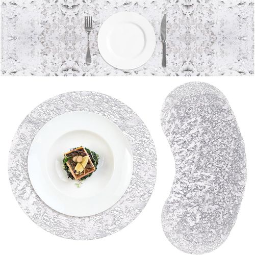 Eryi-Lot De 11 Sets De Table Jetables En Maille Argente - Chemin De Table  Paillettes - Dcoration De Table En Maille Argente