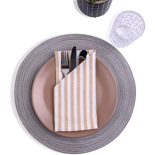 Eryi- Lot De 12 Serviettes De Table Rayes Beige Blanc 45x45 Cm \U2013 100% Coton \U2013 Lavables  60C \U2013 Mariage Nol Pques \U2013 Serviettes De Table lgantes Rutilisables Pour La Cuisine