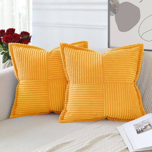 Eryi-Lot De 2 Boho Housse De Coussin En Velours Ctel Crois Canap Taie D'oreiller En Velours Douce Pour Maison Salon Chambre Decorative Jaune 45 X 45 Cm