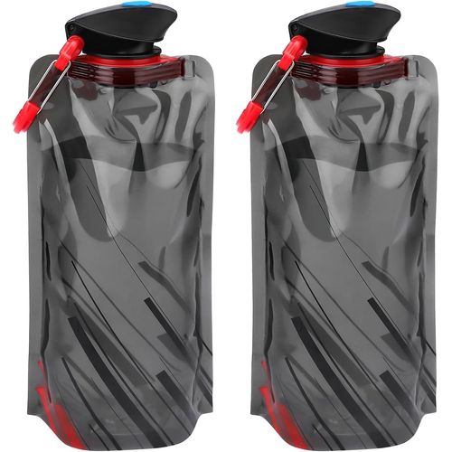 Eryi-Lot De 2 Bouteilles D'eau Pliables De 700 Ml, Rutilisables, Sans Bpa, Avec Clip, Pour La Randonne, L'aventure, Les Voyages, Noir