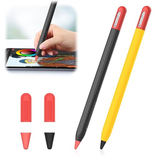 Eryi-Lot De 2 Coques En Silicone Pour Apple Pencil Pro Et Apple Pencil 2me Gnration, Design Clashing Design Pour Apple Pencil Pro/2me Gnration, Avec 2 tuis  Plumes (Noir + Jaune)