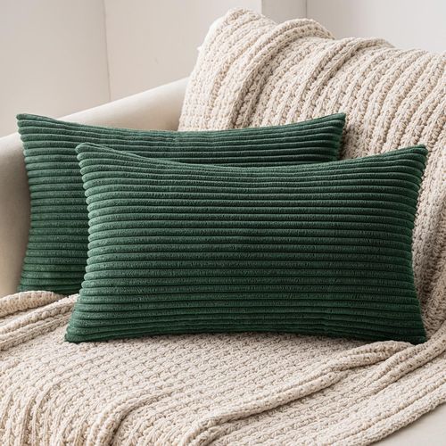 Eryi-Lot De 2 Decorative Housse De Coussin En Velours Ctel Canap Taie D'oreiller Douce Pour Maison Salon Chambre Clic Clac 30x50cm Vert Fonc
