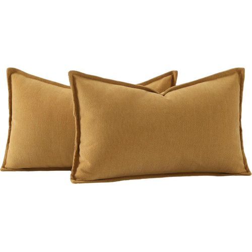 Eryi-Lot De 2 Doux Housses De Coussin En Chenille Texture Douce Simple Dcorative Pour Canap Chambre Jaune Moutarde 40 X 60 Cm