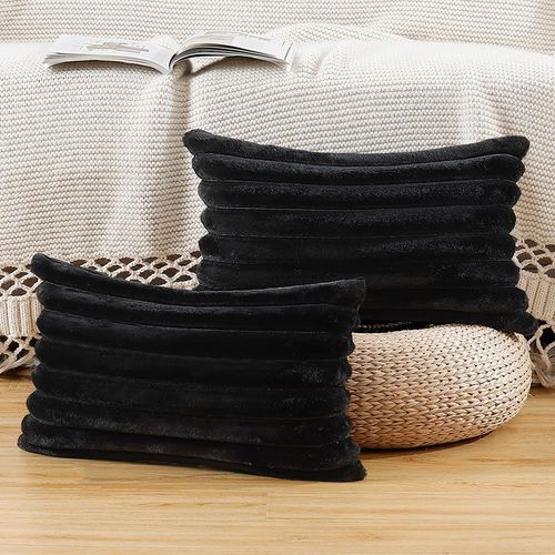 Eryi-Lot De 2 Housses De Coussin En Peluche En Fausse Fourrure Housse De Coussin Dcorative Douce  Rayures Moelleuses Pour Coussin De Chambre  Coucher De Canap Noir 30 X 50 Cm