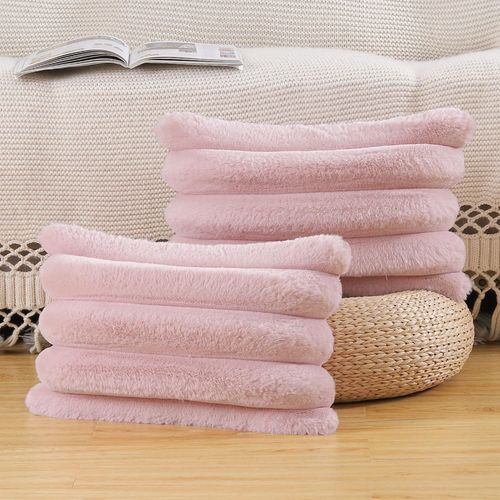 Eryi-Lot De 2 Housses De Coussin En Peluche En Fausse Fourrure Housse De Coussin Dcorative Douce  Rayures Moelleuses Pour Coussin De Chambre  Coucher De Canap Rose 30 X 50 Cm