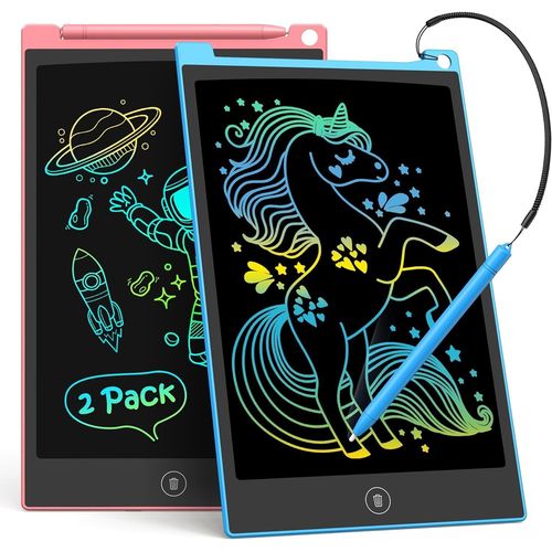 ERYI-Lot De 2 Tablettes D'criture Lcd De 25,4 Cm, Tableau  Gribouiller Color Pour Enfants, Bloc De Dessin Effaable Et Rutilisable, Outil D'Apprentissage Pour Garons Et Filles De 3  6 An(Bleu +