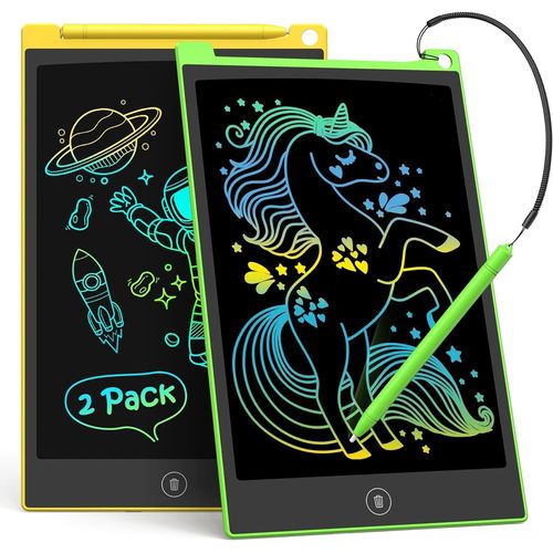ERYI-Lot De 2 Tablettes D'criture Lcd, Tableau  Gribouiller Color Pour Enfants, Bloc De Dessin Effaable Et Rutilisable (Vert Jaune)
