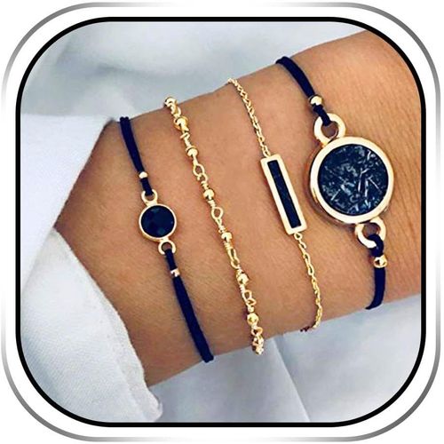 Eryi-Lot De 4 Bracelets Bohmes Superposs En Cristal Noir Avec Perles Dores Et Chane De Main Empilables Faits  La Main Pour Femmes Et Filles