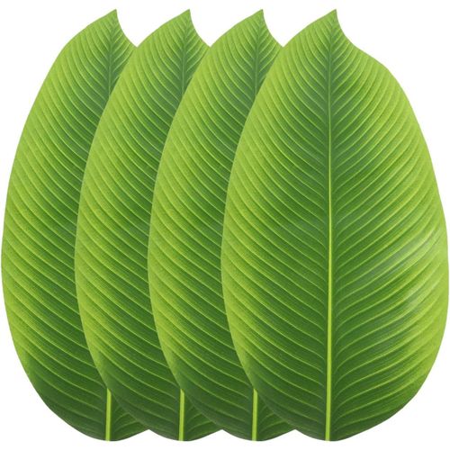Eryi-Lot De 4 Feuilles Artificielles Sashimi - Dcoration De Table Hawaenne - Dcoration De Table Tropicale - Feuilles De Luau - Sets De Table En Caoutchouc Vert