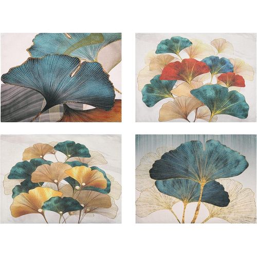 Eryi-Lot De 4 Sets De Table Lin Paon Bleu Turquoise Et Ginkgo Jaune Dores Feuilles Motif Abstraits Jaunes Lavable Impermables Sets De Tables Pour Table De Salle  Manger Cuisine Restaurant 32x45cm