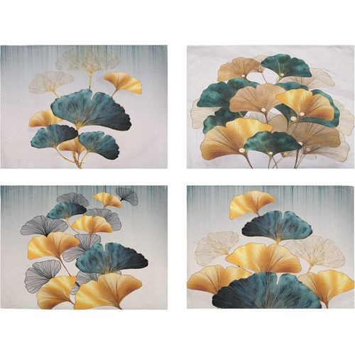 Eryi-Lot De 4 Sets De Table Lin Vintage Bleu Turquoise Et Or Ginkgo Biloba Motif Antidrapant Lavable Impermables Sets De Tables Pour Table De Salle  Manger Cuisine Mariage Usage Quotidien Dners 3