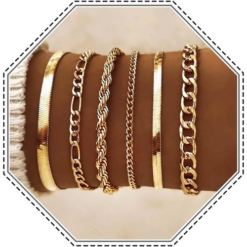 Eryi-Lot De 5 Bracelets Bohme Superposs En Chane Serpent Dore  Maillons Cubains Empilables Pour Femme, Taille Unique, Plastique, Pas De Gemme