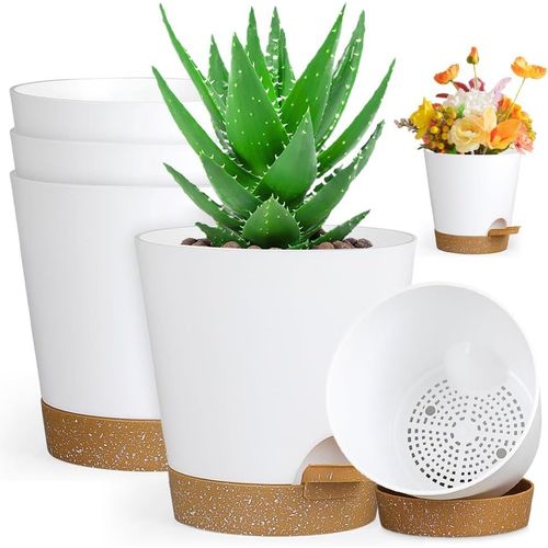 Eryi-Lot De 6 Pots De Fleurs  Arrosage Automatique - Diamtre : 15,2 Cm - Avec Systme D'irrigation - Auto-Arrosage - Avec Soucoupe - En Plastique - Pour L'intrieur Et Le Balcon Et Le Jardin