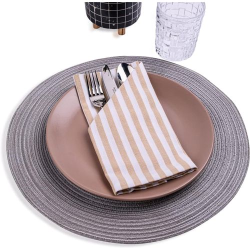 Eryi- Lot De 6 Serviettes De Table Rayes Blanc Beige 45x45 Cm  100% Coton  Lavables Rutilisables  Pour Mariage Pques Nol Cuisine  Serviettes lgantes Dcoratives Pour La Table