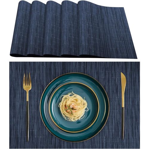 Eryi-Lot De 6 Sets De Table Lavables,Set De Table(70% Pvc, 30% Polyester), Rsistants  La Chaleur, Antidrapants, Pour Table De Cuisine Et Restaurants,Bleu