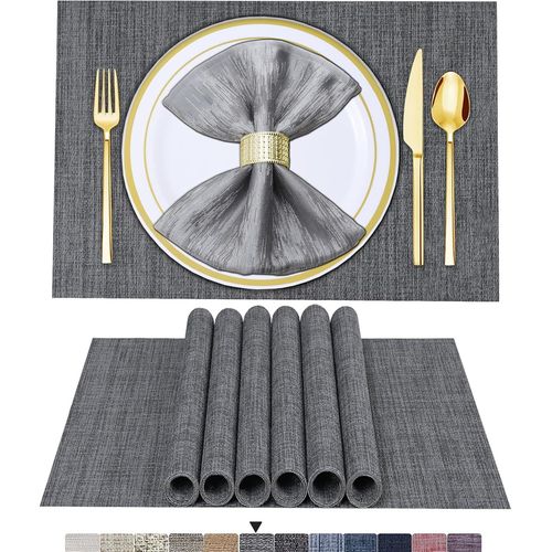 Eryi-Lot De 6 Sets De Table , Set De Table En Vinyle Tiss Gris, Set De Table Lavables Et Durables, Tapis De Table  Usage Intrieur/Extrieur