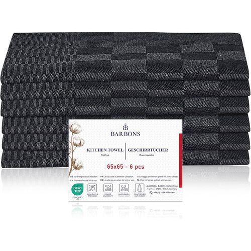 Eryi-Lot De 6 Torchon De Cuisine Noir Professionnel - 65x65 Cm 100% Coton Torchons  Vaisselle Super Absorbants - Certifi Oeko-Tex - Linge  Vaisselle Professionnel (Lot De 6 - Noir)