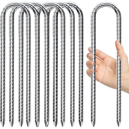 Eryi-Lot De 7 Piquets De Tente En Mtal Trs Rsistant, 30,5 Cm, Piquets D'ancrage En Acier Galvanis En Forme De U Pour Camping, Trampoline, Filet De Football, Balanoire, Auvents, Tonnelle