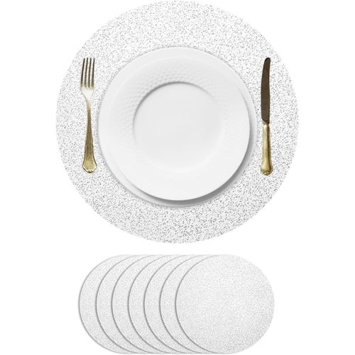Eryi-Lot De 8 Sets De Table Ronds Jetables En Maille Fine Avec Motif toile Argente - 33 Cm - Paillettes Mtalliques - Dcoration Pour Fte, Mariage, Nol, Thanksgiving