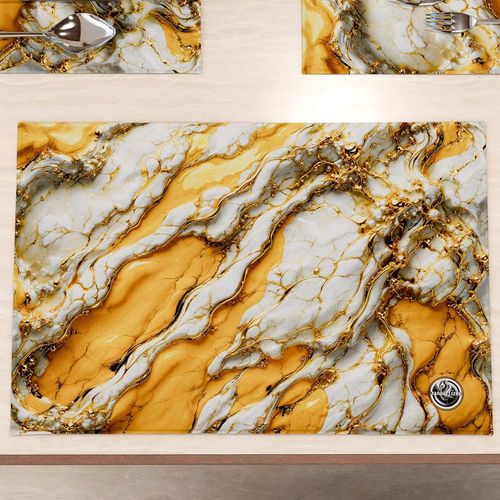 Eryi-Marblelized Lot De 6 Sets De Table Amricains Lavables En Tissu Effet Marbre Jaune (30 X 45 Cm) - lgant, Idal Pour Le Petit-Djeuner, Le Djeuner Et Le Dner, Ide Cadeau, 100% Fabriqu En It